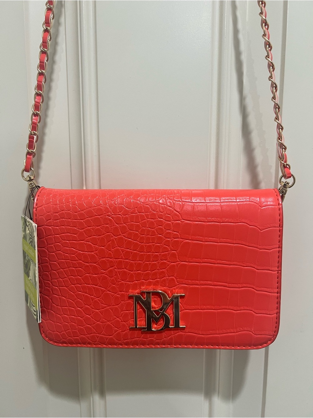 Badgley Mischka Orange Croc-Embossed Crossbody vegan style NWT